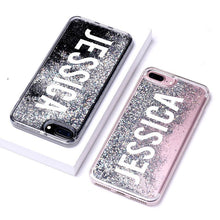 Load image into Gallery viewer, Personalized Custom Liquid Glitter Silver Name Text Soft Bumper Phone Case For iPhone
