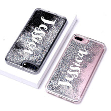 Load image into Gallery viewer, Personalized Custom Liquid Glitter Silver Name Text Soft Bumper Phone Case For iPhone
