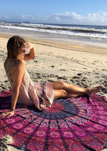 Load image into Gallery viewer, Peacock tail printed fringed beach towel sun shawl Variety scarf yoga cushion Mat
