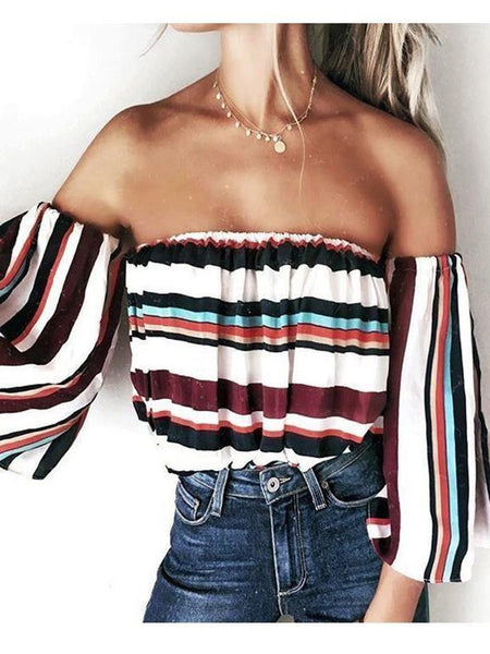 Sexy Off The Shoulder Five-Point Sleeves Tops T-Shirt