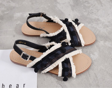Load image into Gallery viewer, Summer Boho National Style Wave Colorful Pom Sandals
