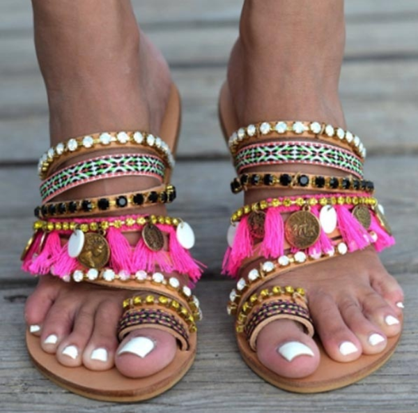 Vintage Boho Beach Tassels Flat Sandals Shoes