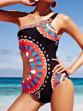 Load image into Gallery viewer, Print Triangle Piece Creative Single Shoulder Swimsuit
