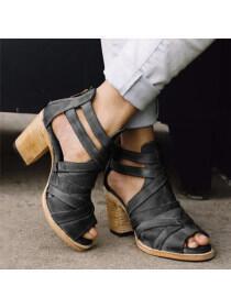 Plain Chunky High Heeled Peep Toe Date Travel Platform Sandals