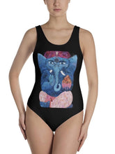 Load image into Gallery viewer, Black Print Thai Elephant One-Piece Swimsuit
