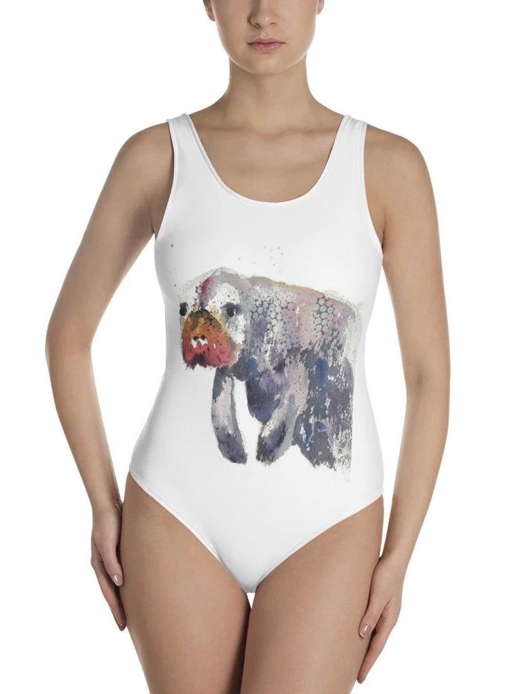 Colorful Manatee Print One-Piece Swimsuit