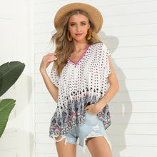 Load image into Gallery viewer, Boho V Neck Printed Short Sleeve Top Floral Blouse

