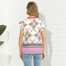 Load image into Gallery viewer, Boho V Neck Printed Short Sleeve Top Floral Blouse

