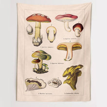 Load image into Gallery viewer, Mushroom Tapestry Wall Decor Mycology Mushroom Champignon Identification Chart Diagram Illustration Wall Art Boho Decor
