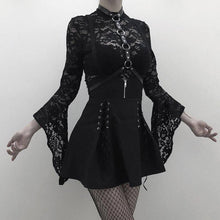 Load image into Gallery viewer, Woman Black Goth Sexy Lace Bodysuit Rompers A Line Skirt Suspender Lace Up See Through Club Wear
