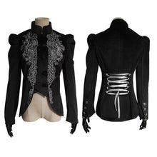 Load image into Gallery viewer, Women Gothic Vintage Overcoat Black Coat Zipper Outwear Plus Sizes Retro Bandage Lace Up Jacket
