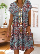 Load image into Gallery viewer, Summer Women Vintage V-neck Short Sleeve Midi Dress
