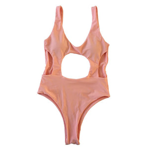 Solid Color Sexy Hollow Solid One-piece Swimwear