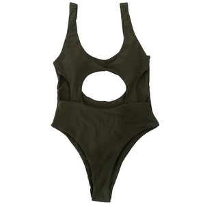 Solid Color Sexy Hollow Solid One-piece Swimwear