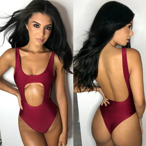 Solid Color Sexy Hollow Solid One-piece Swimwear