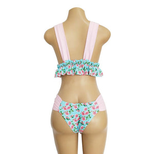 V-Neck Bow Knot Floral Print Bikini Set