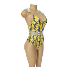 Load image into Gallery viewer, Waist Hollow Ruffled Strap Print Ins Style One Piece Swimsuit
