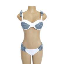 Load image into Gallery viewer, Resort Style Hang Neck Bow Color Block Bikini Set
