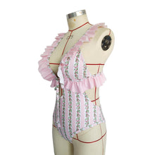Load image into Gallery viewer, Deep V Ruffled Neck Print Ins Style One Piece Swimsuit
