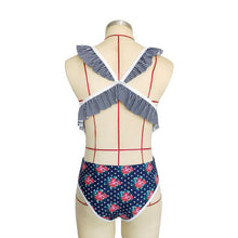 Load image into Gallery viewer, Deep V Ruffled Neck Print Ins Style One Piece Swimsuit

