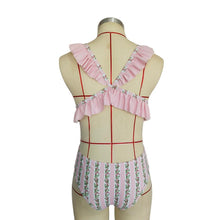 Load image into Gallery viewer, Deep V Ruffled Neck Print Ins Style One Piece Swimsuit
