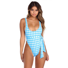 Load image into Gallery viewer, Blue Plaid Ins Style One Piece Swimsuit

