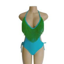Load image into Gallery viewer, Deep V-neck Tassels Halterneck One-piece Swimwear

