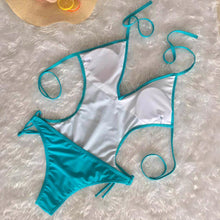Load image into Gallery viewer, Deep V-neck Tassels Halterneck One-piece Swimwear

