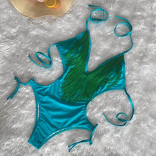 Load image into Gallery viewer, Deep V-neck Tassels Halterneck One-piece Swimwear
