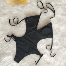 Load image into Gallery viewer, Deep V-neck Tassels Halterneck One-piece Swimwear
