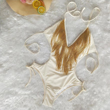 Load image into Gallery viewer, Deep V-neck Tassels Halterneck One-piece Swimwear
