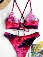 Load image into Gallery viewer, Sexy Suspenders Hanging Neck Print Split Bikini
