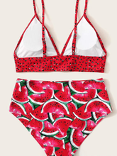 Load image into Gallery viewer, Watermelon Print Bikini Split Swimsuit

