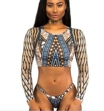 Load image into Gallery viewer, Sexy African Print Tribal Swimsuit Long Sleeve Swimwear Bathing Suit Women Swimming Suit Surfing Beachwear Thong Bikini Maillot
