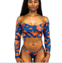 Load image into Gallery viewer, Sexy African Print Tribal Swimsuit Long Sleeve Swimwear Bathing Suit Women Swimming Suit Surfing Beachwear Thong Bikini Maillot
