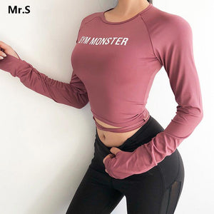 Solid Long Sleeve Yoga Crop Top Gym Shirts For Women Workout Shirts With Thumb Holes Fitness Running Sport T-shirts Training Top