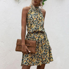 Load image into Gallery viewer, Summer Sexy Halter Lace Up Floral Sleeveless Print Mini Dress

