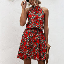 Load image into Gallery viewer, Summer Sexy Halter Lace Up Floral Sleeveless Print Mini Dress
