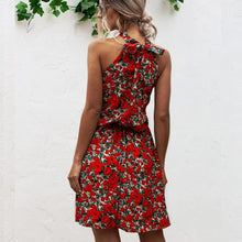 Load image into Gallery viewer, Summer Sexy Halter Lace Up Floral Sleeveless Print Mini Dress
