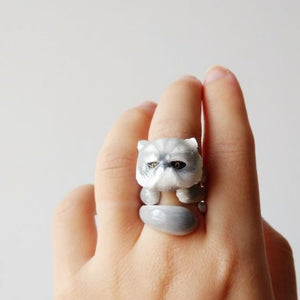 Cute Kitten Design 4 Pieces Enamel Rings Sets