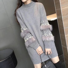 Load image into Gallery viewer, Pompom Fur Pearl Knit long Loose Autumn Pullover Sweater
