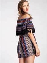 Load image into Gallery viewer, Off Shoulder Tassel Vintage Rompers
