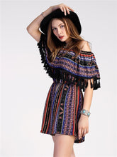 Load image into Gallery viewer, Off Shoulder Tassel Vintage Rompers
