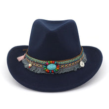 Load image into Gallery viewer, Autumn and winter new woolen top hat ethnic minority fashion hat men&#39;s and women&#39;s couple hat Western Cowboy jazz hat
