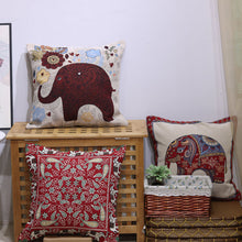 Load image into Gallery viewer, Double side embroidered elephant cotton linen pillowcase sofa back, bedside cushion cover
