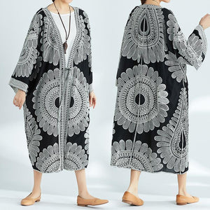 Plus-Size Increase Long Cardigan Tie Shawl National Style Retro Wild Sun Protection Clothing