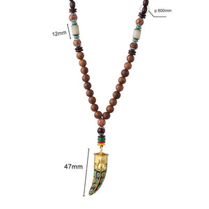 Unisex Handmade Necklace Nepal Buddhist Mala Wood Beads Pendant & Necklace Ethnic Fish Horn Long Statement Men Women's Jewelry