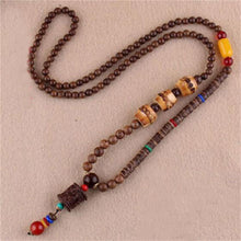 Load image into Gallery viewer, Unisex Handmade Necklace Nepal Buddhist Mala Wood Beads Pendant &amp; Necklace Ethnic Fish Horn Long Statement Men Women&#39;s Jewelry
