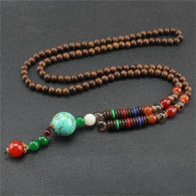 Load image into Gallery viewer, Unisex Handmade Necklace Nepal Buddhist Mala Wood Beads Pendant &amp; Necklace Ethnic Fish Horn Long Statement Men Women&#39;s Jewelry
