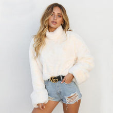 Load image into Gallery viewer, Casual Long Sleeve Turtleneck White Soft Plush Pullover Tops
